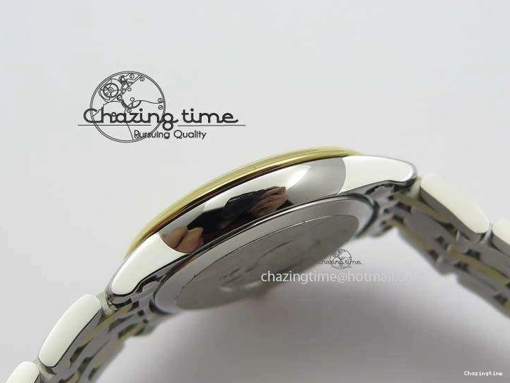 0315 OnTrend De Ville 27mm SS YG Ladies MK 1:1 Best Edition White MOP Dial Diamond Markers On SS Bracelet Ronda Quartz 8187